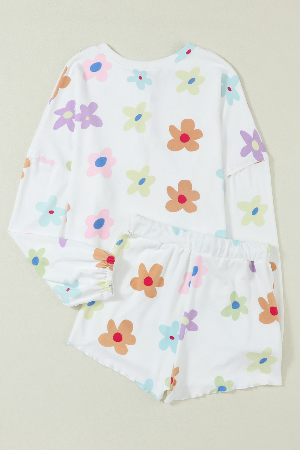 Printed Quarter Button Top and Drawstring Shorts Lounge Set - felvior
