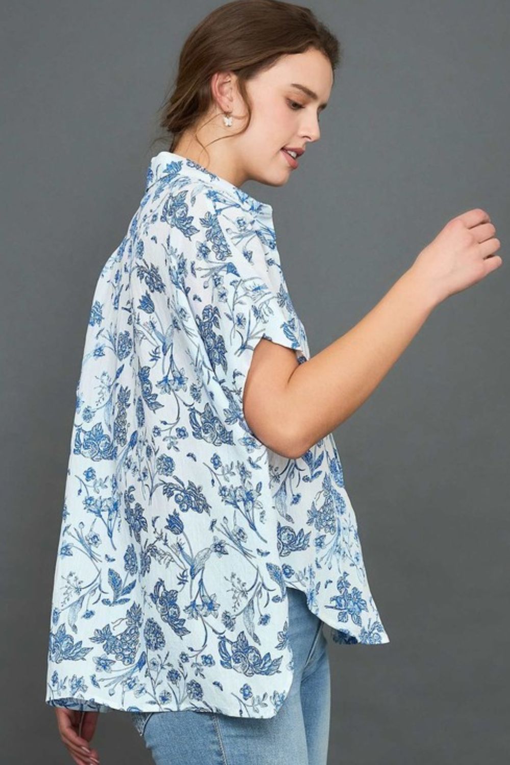 Umgee Full Size Two Tone Floral Print Top Plus Size