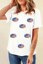 Sequined Flag Round Neck Short Sleeve T Shirt