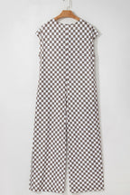Checkered Print Crew Neck Wide Leg Jumpsuit