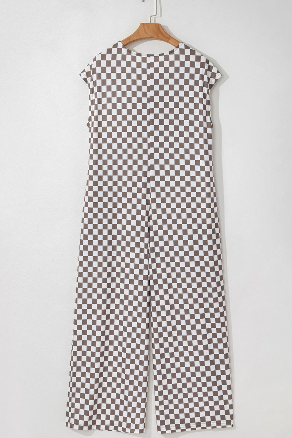 Checkered Print Crew Neck Wide Leg Jumpsuit