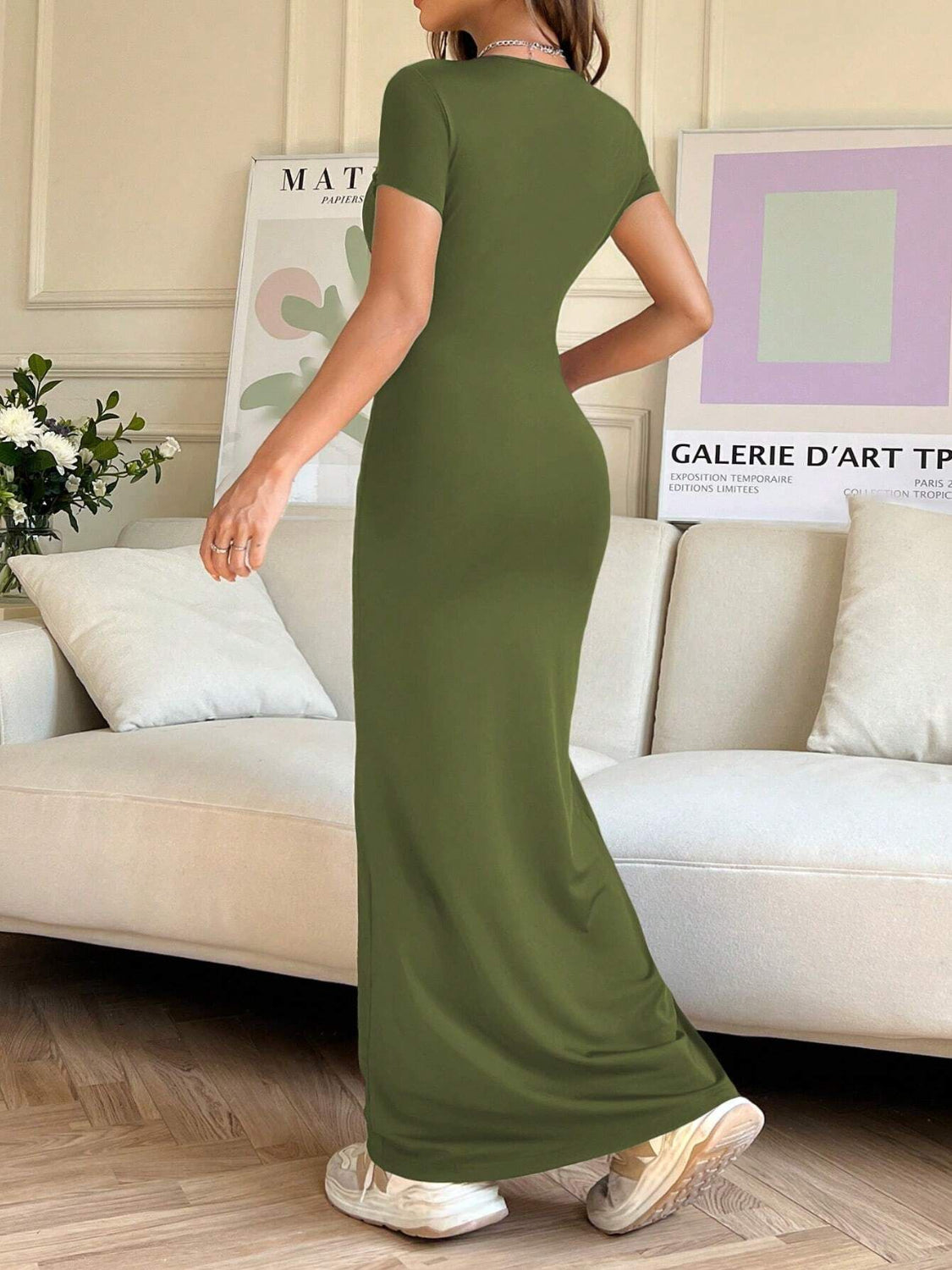 Short Sleeve Maxi Tee Dress - felvior
