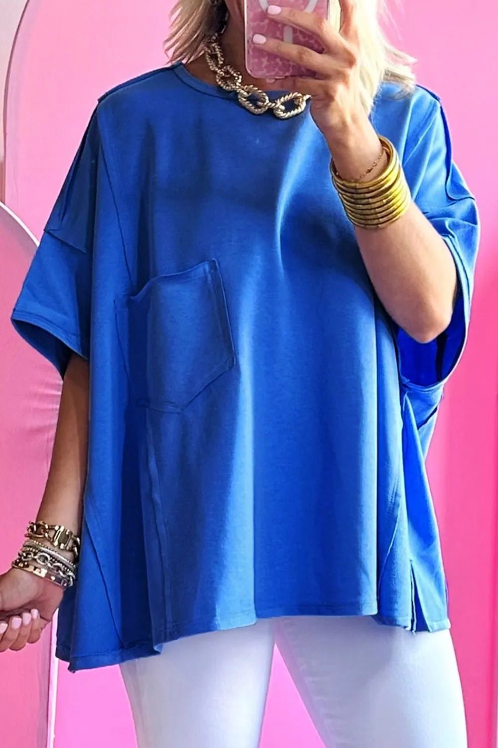 Patched Pocket Exposed Seam Oversize T-shirt