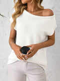 Mandy Boat Neck Short Sleeve Knit Top - felvior