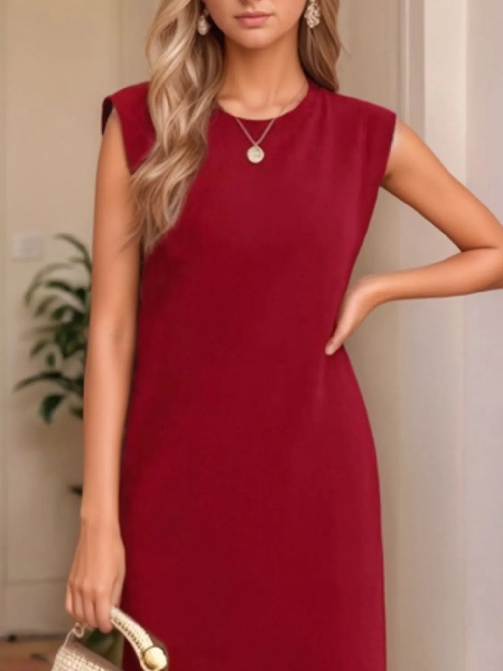 Full Size Slit Round Neck Sleeveless Maxi Tank Dress Plus Size