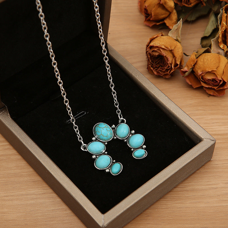 Artificial Turquoise Alloy Pendant Necklace - felvior