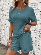 Tassel Round Neck Top and Shorts Set