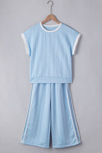 Textured Contrast Edge Top and High Waist Pants Set