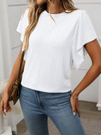 Round Neck Flutter Sleeve T-Shirt