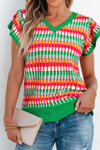 Contrast Striped V-Neck Knit Top