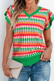 Contrast Striped V-Neck Knit Top - felvior