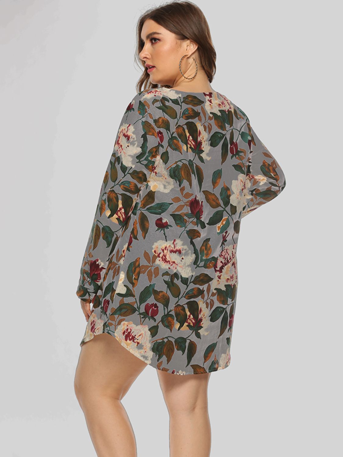 Full Size Floral Long Sleeve Mini Dress - felvior
