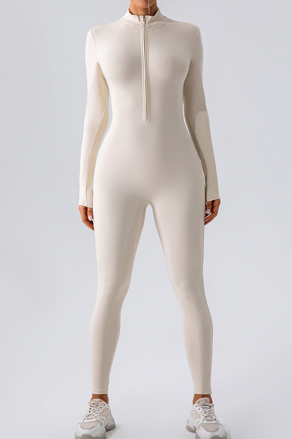 Half Zip Mock Neck Active Jumpsuit - felvior