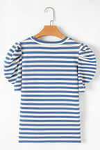 AMERICA Striped Round Neck Puff Sleeve Top