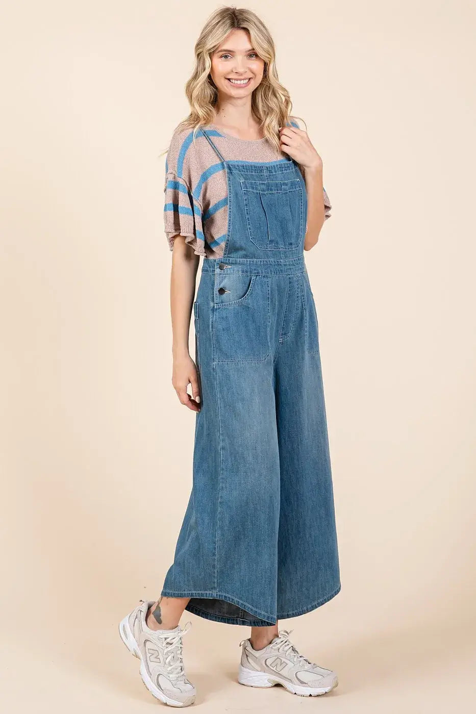 Mittoshop Denim Tie Back Sleeveless Wide Leg Overalls