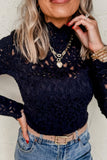 Crochet Turtleneck Long Sleeve Top - felvior