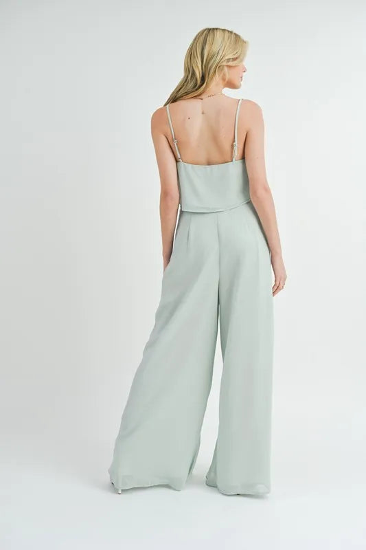 MABLE Crop Cami and Ruffled Wide Leg Pants Set - felvior