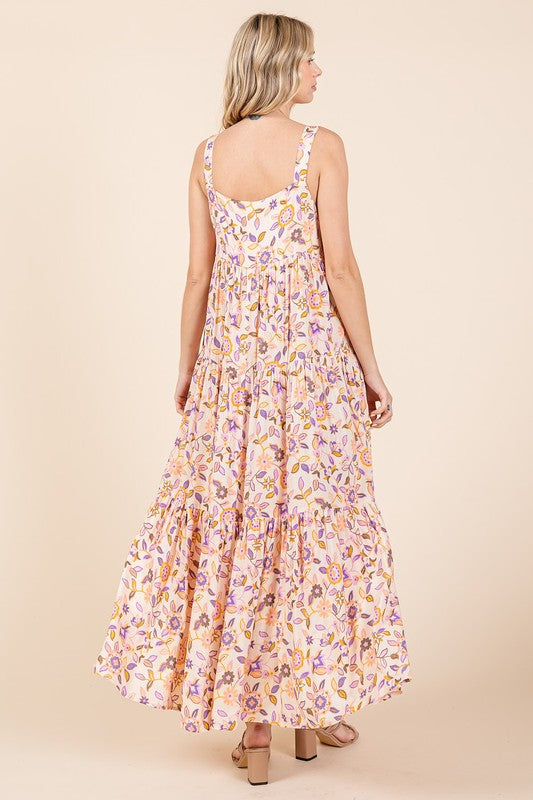 Mittoshop Flower Print Tiered Sleeveless Empire Maxi Dress - felvior
