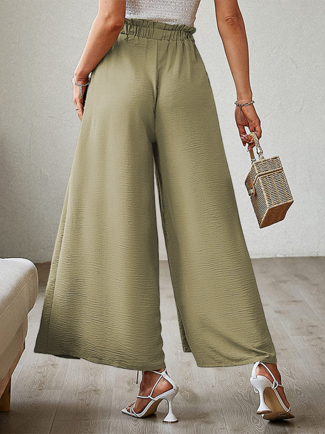 Tied Slit Wide Leg Pants - felvior