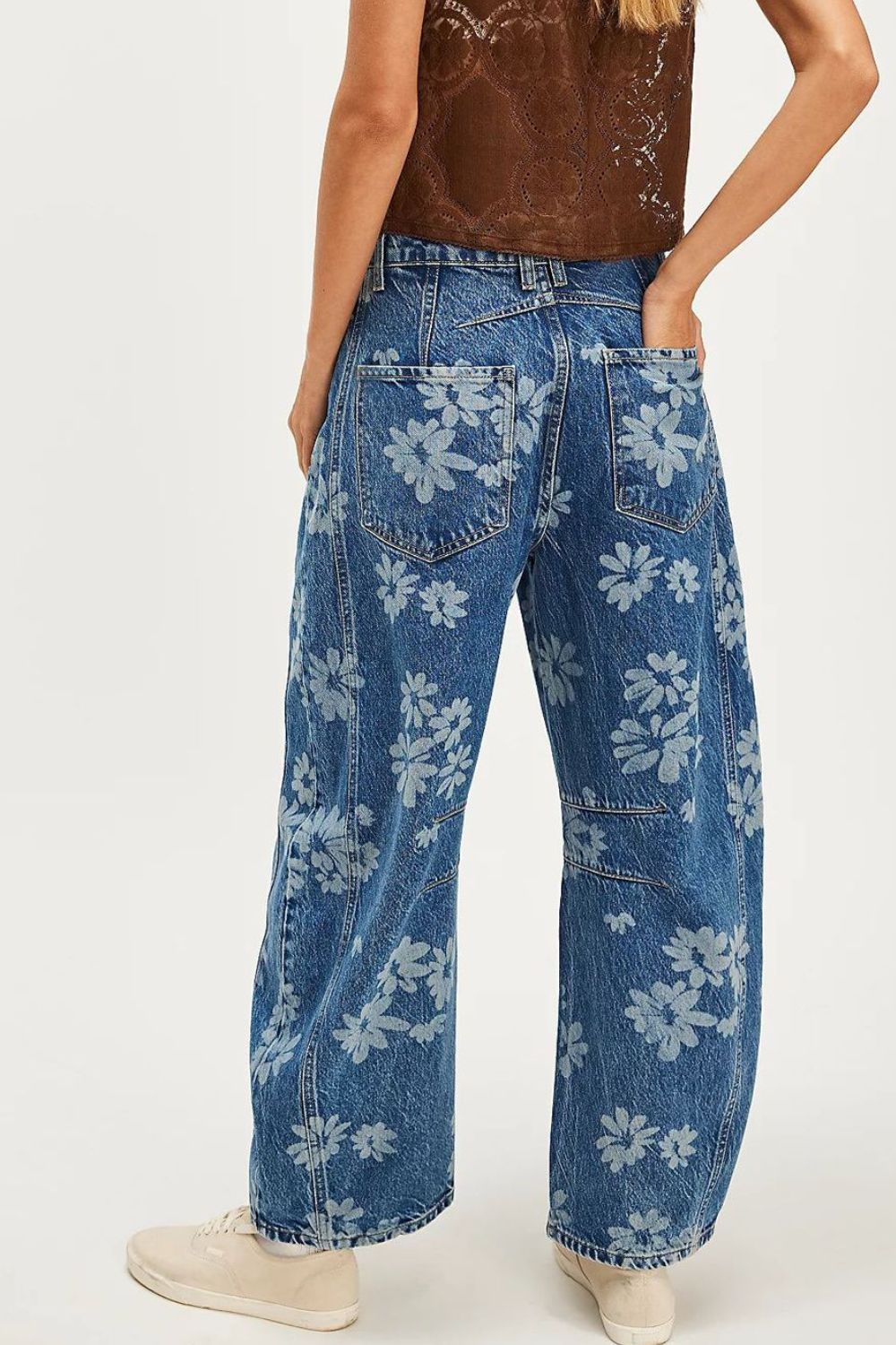 Flower Print Wide Leg Jeans - felvior