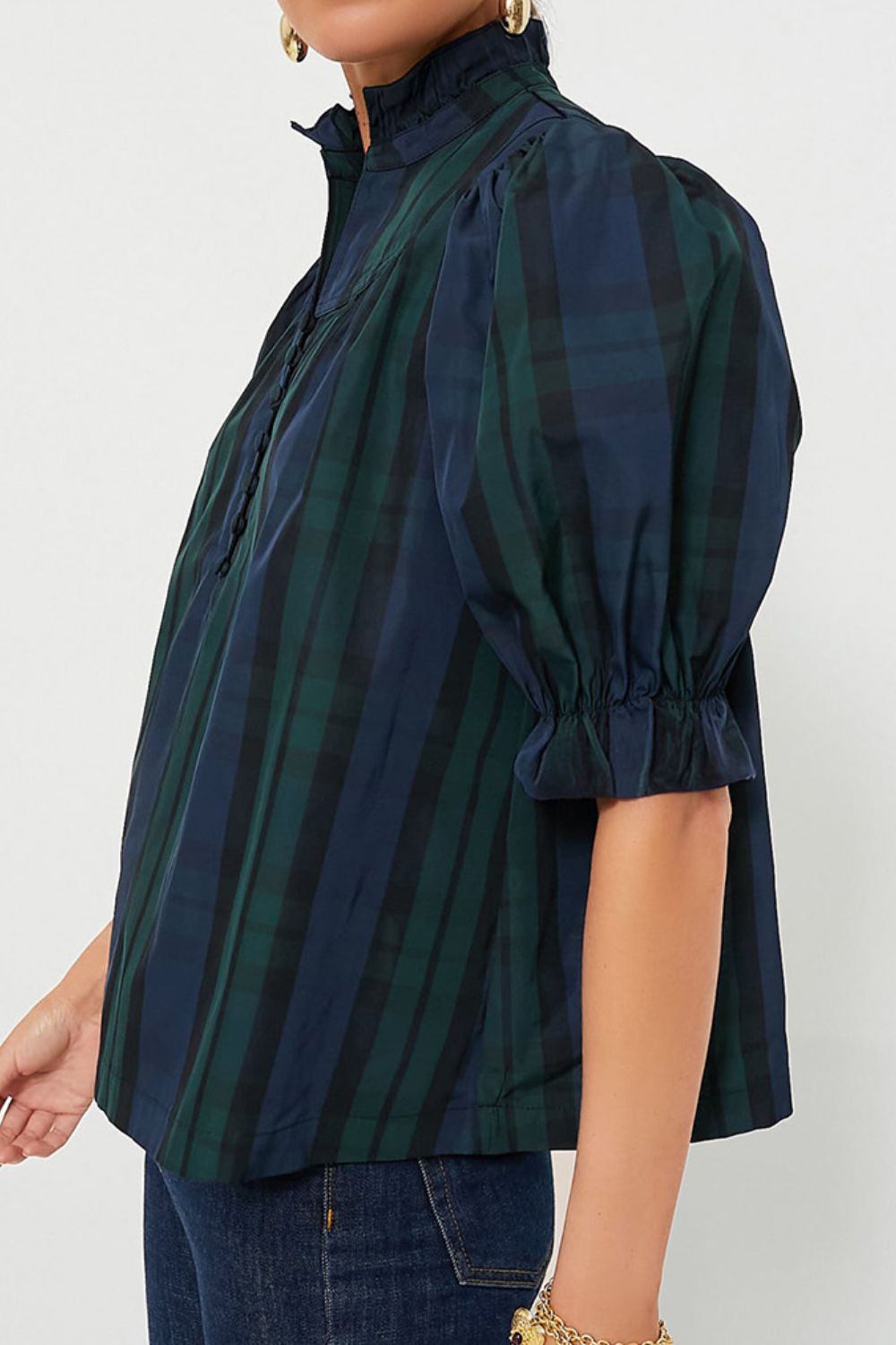 Puff Sleeve Frilled Trim Elegant Blouse - felvior