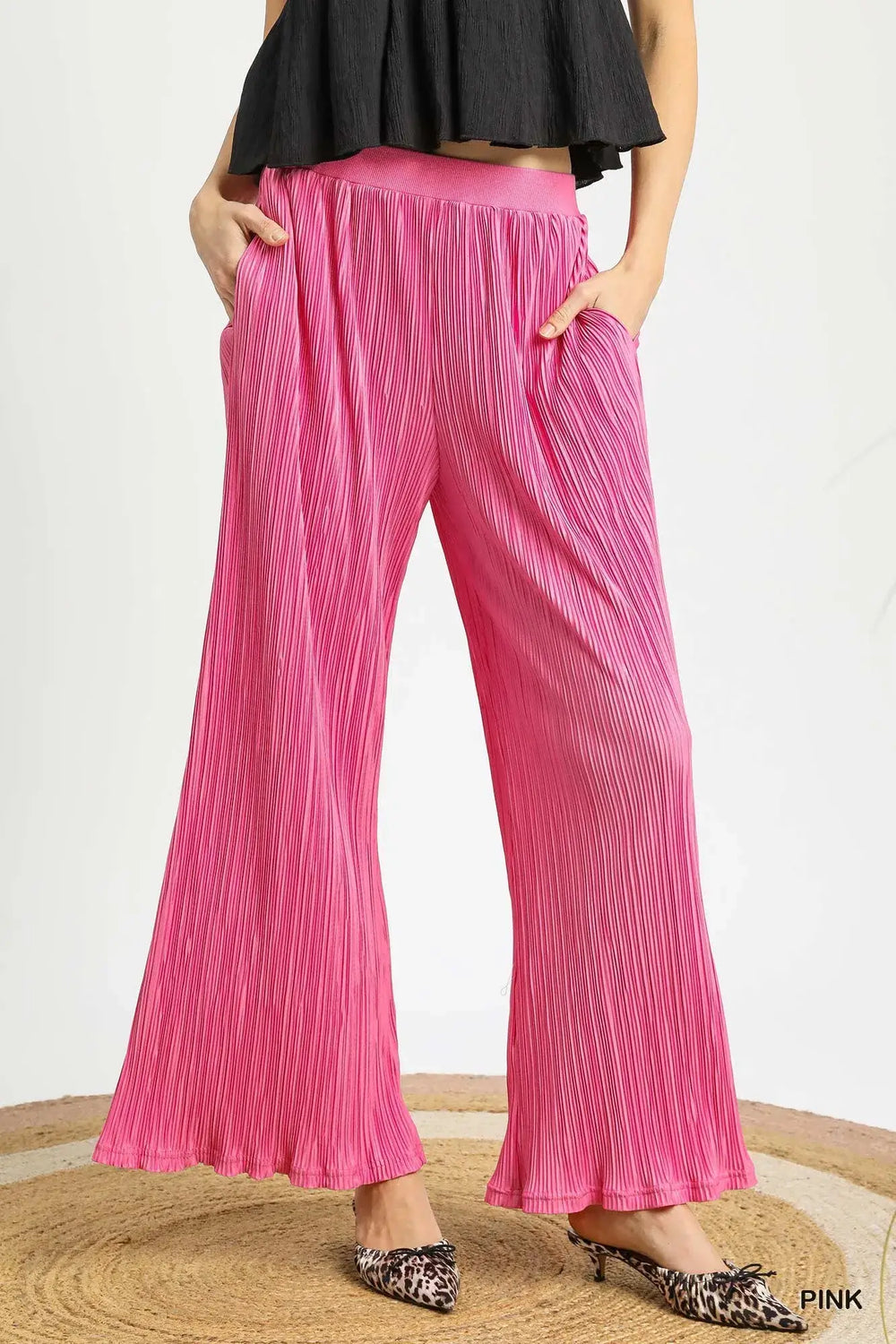 Umgee Wide Leg Textured Pants