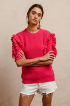 BiBi Ruffle Sleeve Ribbed Sweater