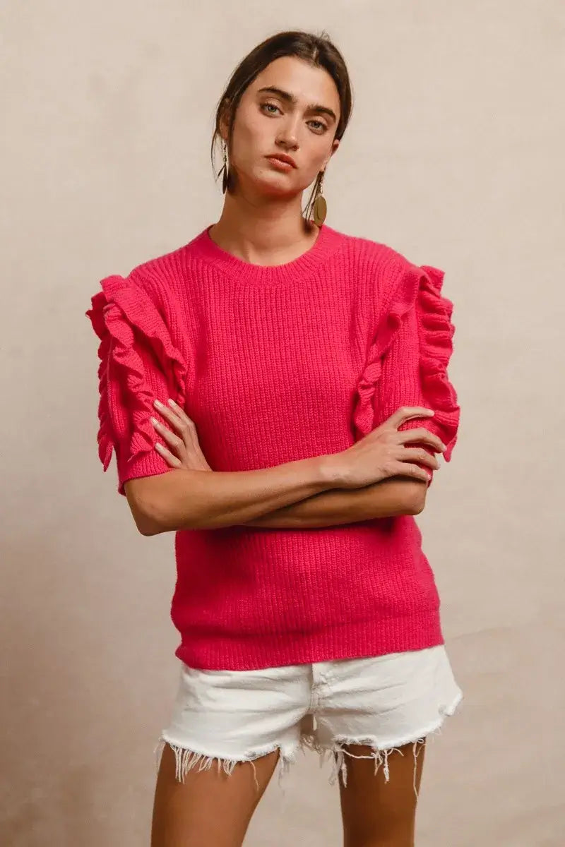 BiBi Ruffle Sleeve Ribbed Sweater