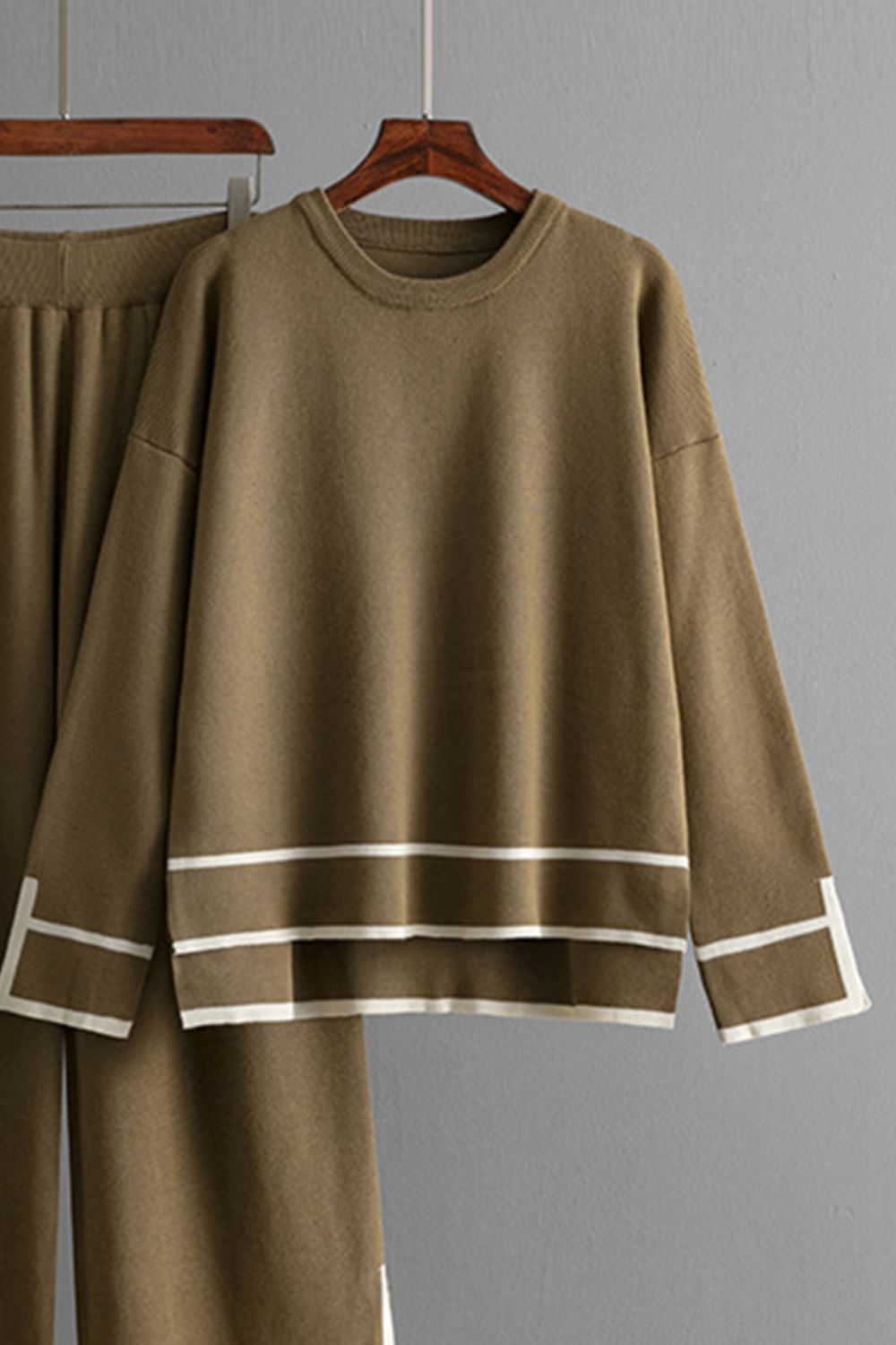 High-Low Round Neck Top and Pants Sweater Set - felvior