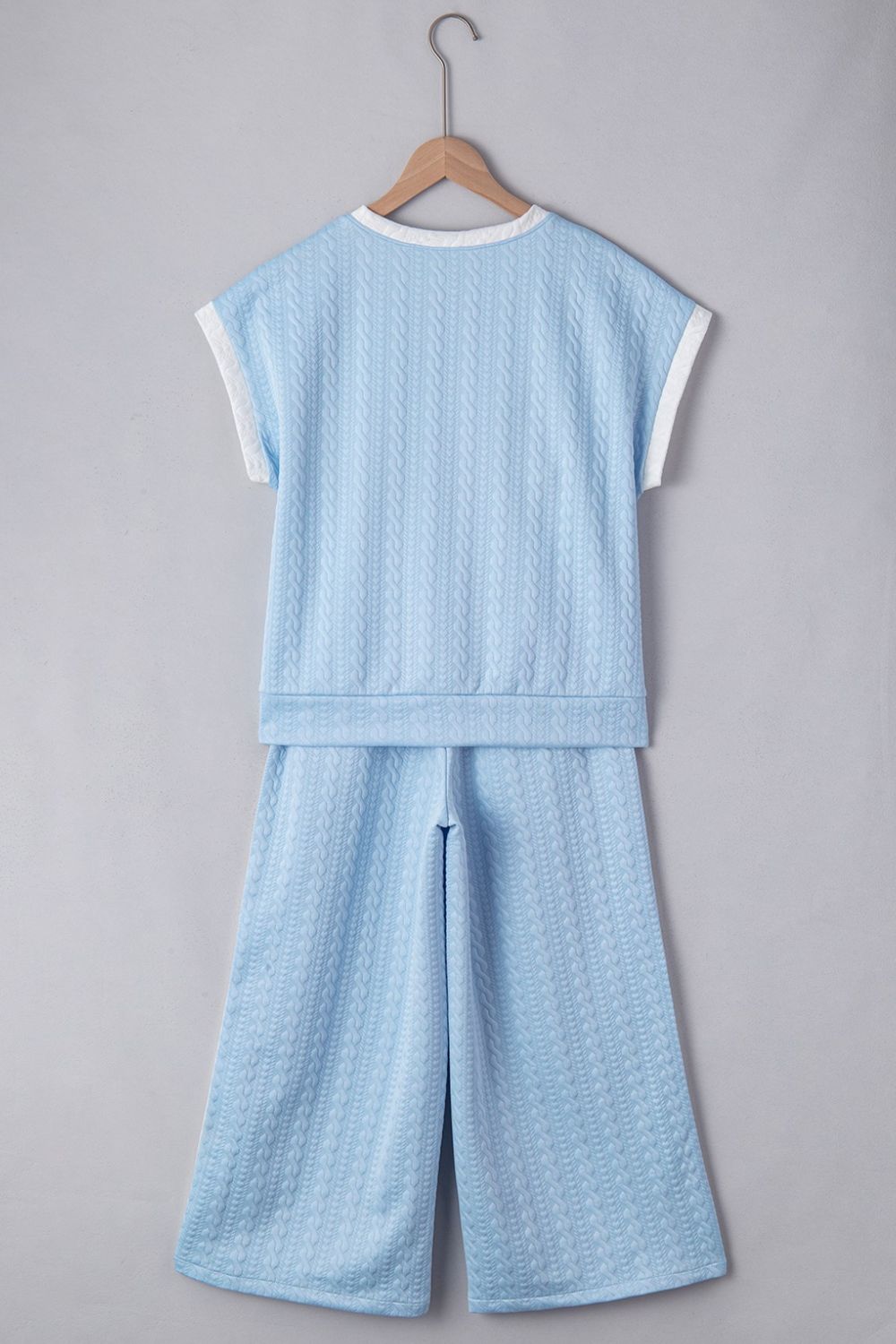 Textured Contrast Edge Top and High Waist Pants Set