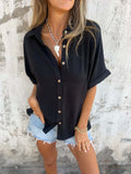 Full Size Button Down Short Sleeve Shirt Plus Size - felvior