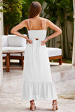 Smocked Spaghetti Strap Ruffle Hem Dress - felvior