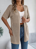 Openwork Open Front Half Sleeve Cardigan - felvior