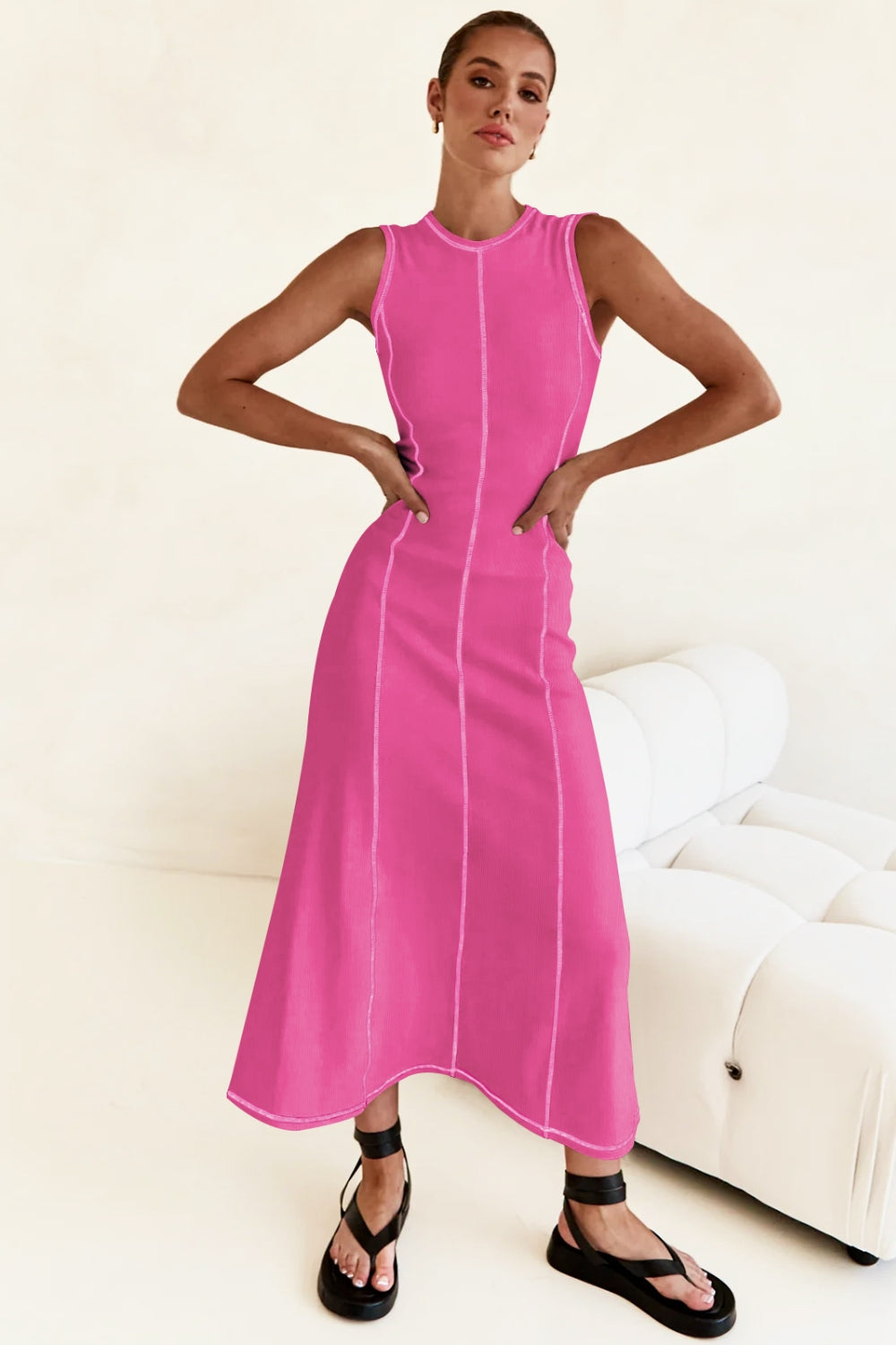 Contrast Stitching Maxi Tank Dress