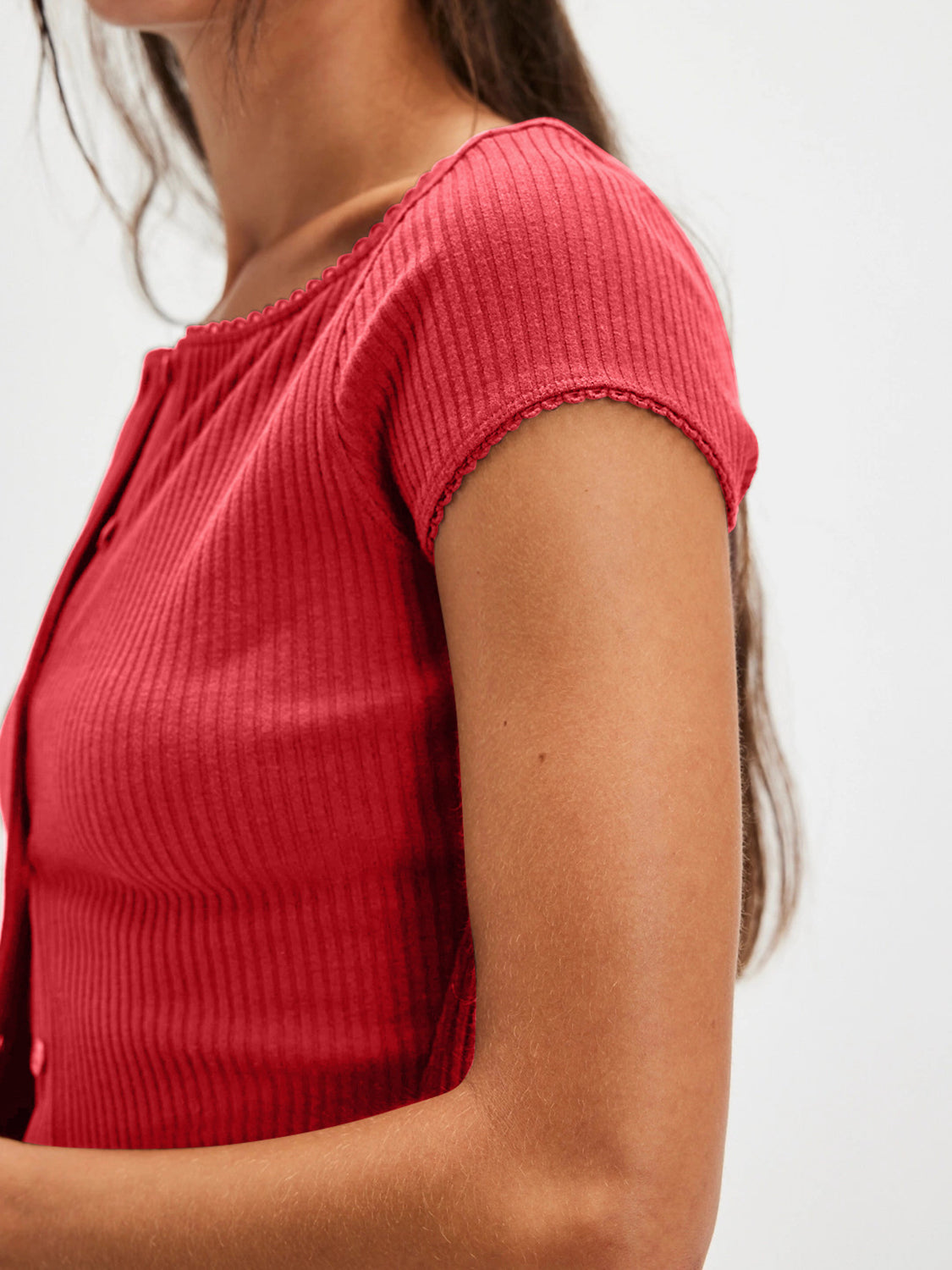Lovelet Round Neck Button Up Short Sleeve Top - felvior