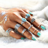 Artificial Turquoise Alloy Ring 10-Piece Set - felvior