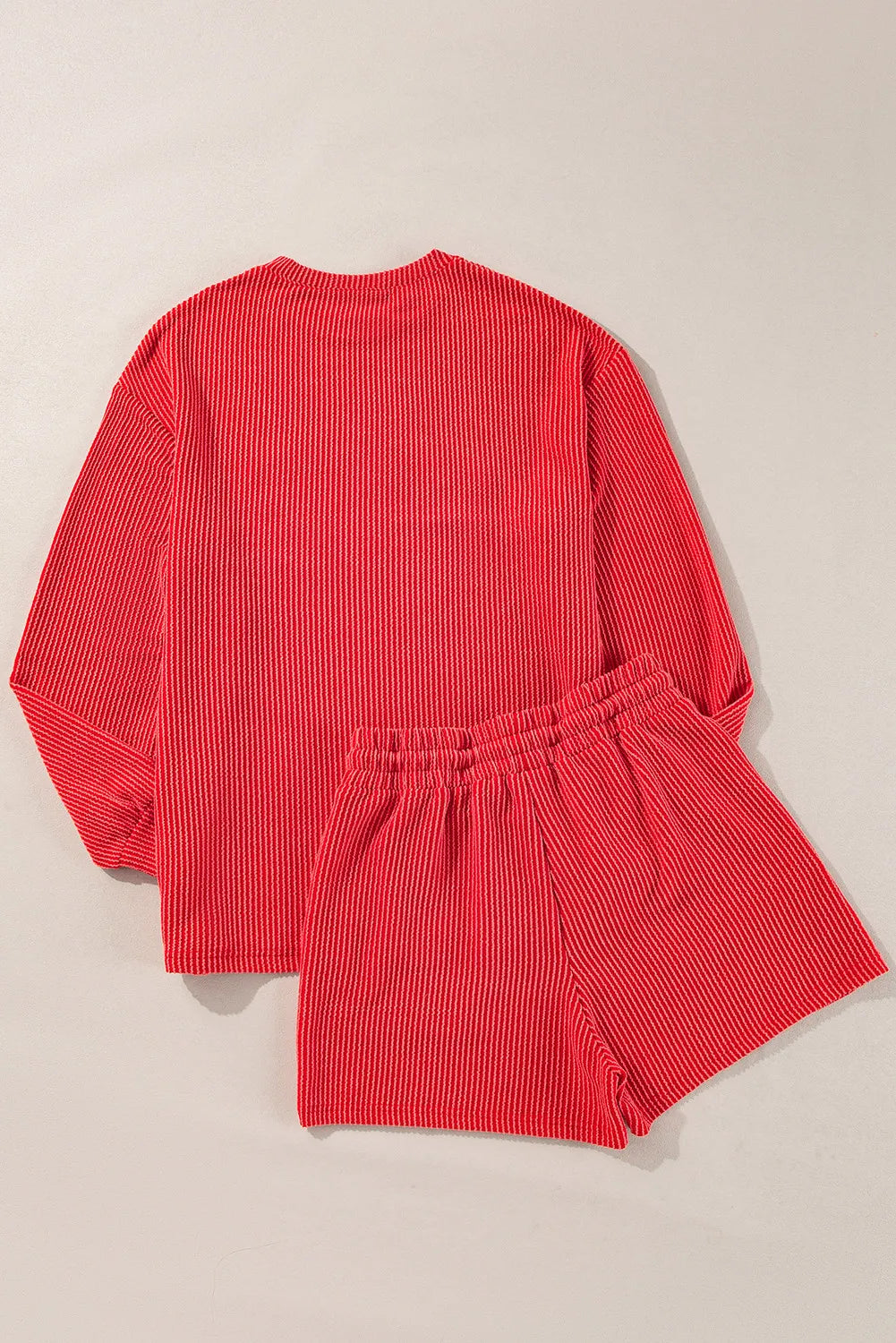 MERRY Round Neck Long Sleeve Top and Shorts Lounge Set - felvior