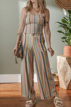 Striped Smocked Cami Top and Wide Leg Pants Set