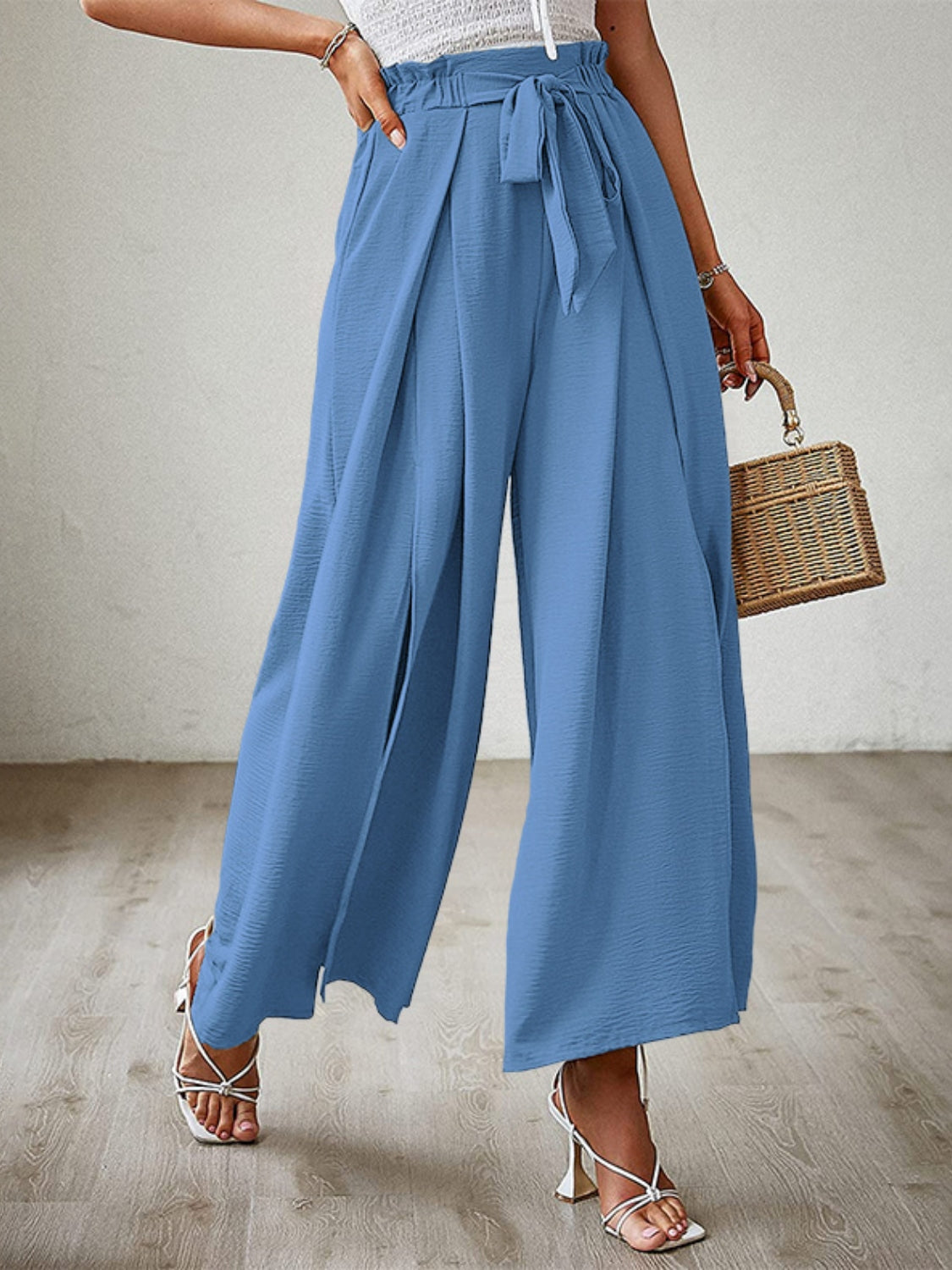 Tied Slit Wide Leg Pants - felvior