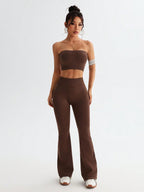 Tube Top and High Waist Flare Pants Active Set