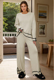 High-Low Round Neck Top and Pants Sweater Set - felvior