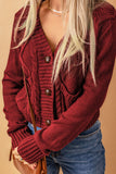Cable-Knit Button Down V-Neck Cardigan - felvior