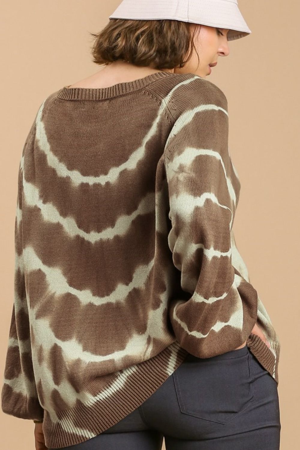 Umgee Full Size Ribbed Hem Tie Dye Round Neck Sweater Plus Size