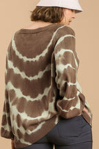 Umgee Full Size Ribbed Hem Tie Dye Round Neck Sweater Plus Size
