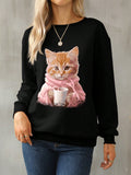 Cat Round Neck Long Sleeve Sweatshirt - felvior
