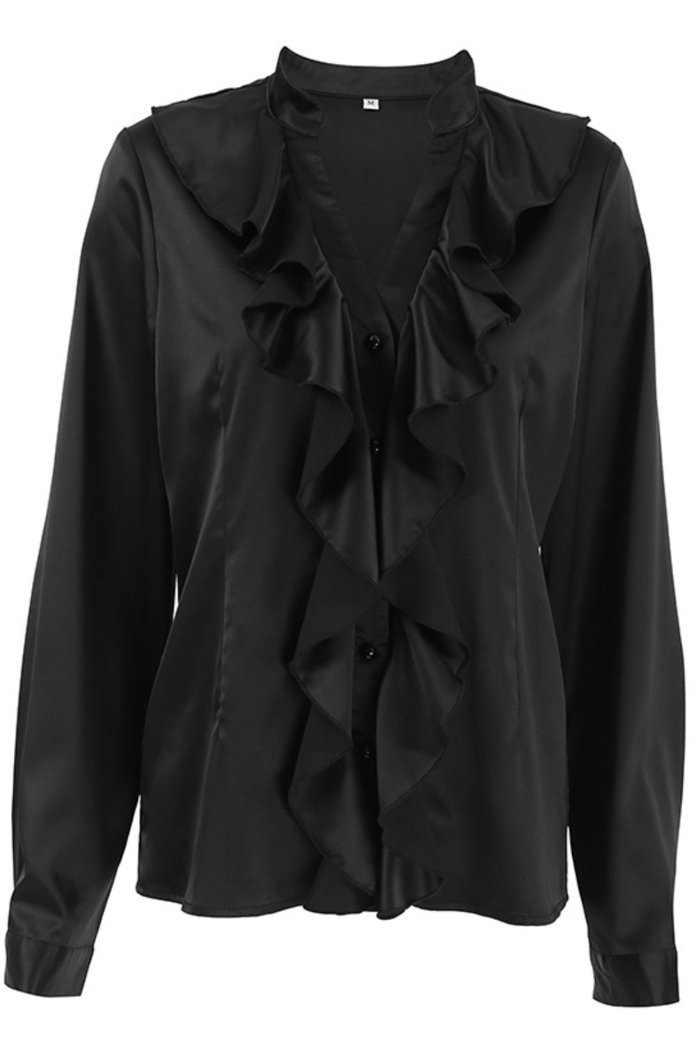Ruffled Notched Long Sleeve Shirt - felvior