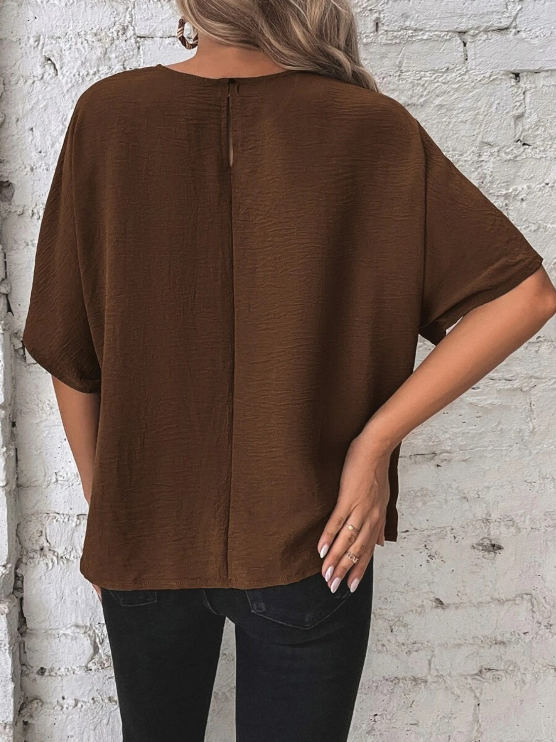 Knotted Round Neck Half Sleeve Blouse - felvior