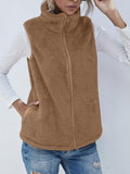 Full Size Fuzzy Zip Up Vest Coat with Pockets - felvior