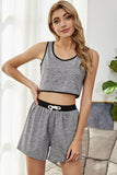 Shiny Heathered Contrast Trim Lounge Set - felvior