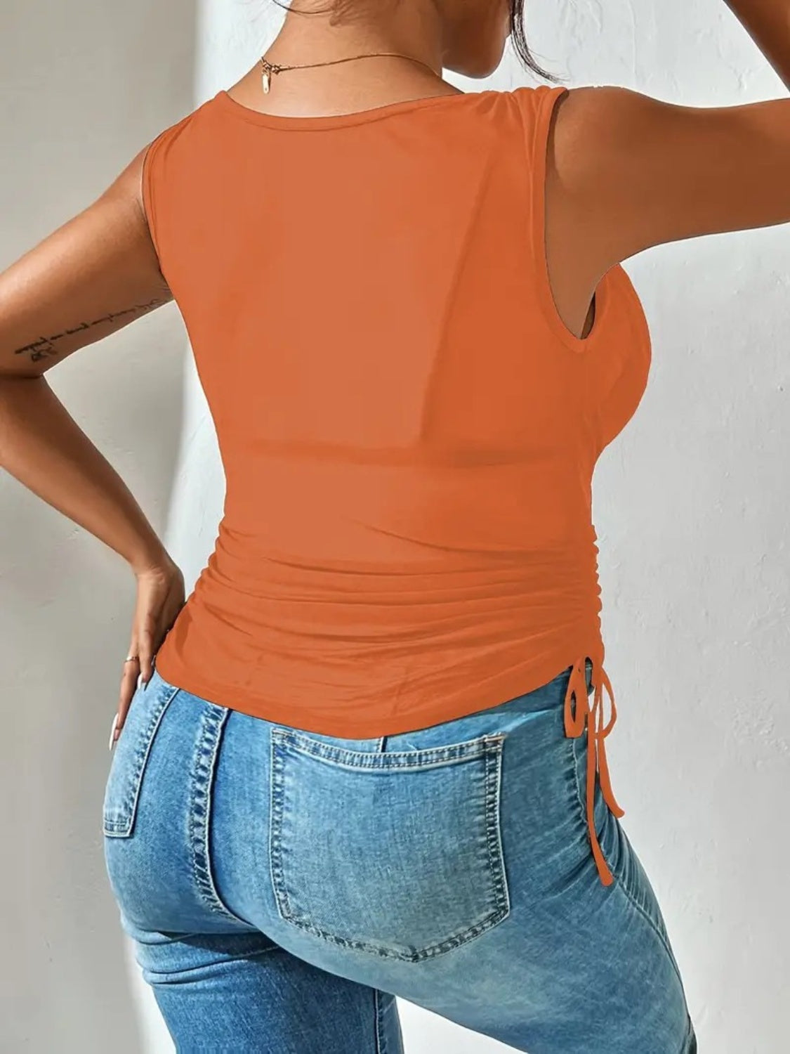 Side Drawstring Ruched Tank - felvior